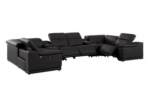 9762 DivanItalia Black 8-Piece Sectional – Top Grain Italian Leather with 4 Power Recliners and 2 ConsolesModel:  9762-BLACK-8PC-4PWR-U-SECTIONAL-GROUP