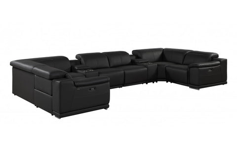 9762 DivanItalia Black 8-Piece Sectional – Top Grain Italian Leather with 4 Power Recliners and 2 ConsolesModel:  9762-BLACK-8PC-4PWR-U-SECTIONAL-GROUP