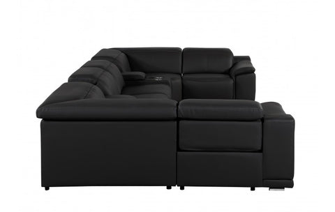 9762 DivanItalia Black 8-Piece Sectional – Top Grain Italian Leather with 4 Power Recliners and 2 ConsolesModel:  9762-BLACK-8PC-4PWR-U-SECTIONAL-GROUP