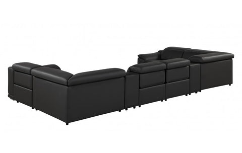 9762 DivanItalia Black 8-Piece Sectional – Top Grain Italian Leather with 4 Power Recliners and 2 ConsolesModel:  9762-BLACK-8PC-4PWR-U-SECTIONAL-GROUP