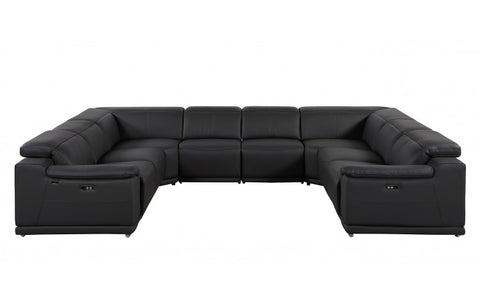 9762 DivanItalia Black 8-Piece Sectional – Top Grain Italian Leather with 4 Power ReclinersModel:  9762-BLACK-8PC-4PWR-U-NC-SECTIONAL-GROUP