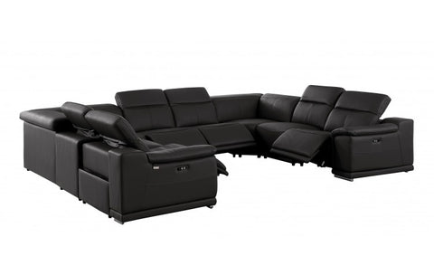 9762 DivanItalia Black 8-Piece Sectional – Top Grain Italian Leather with 4 Power ReclinersModel:  9762-BLACK-8PC-4PWR-U-NC-SECTIONAL-GROUP