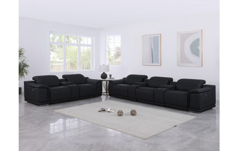 9762 DivanItalia Black 8-Piece Modular Power Reclining Sofa and Loveseat Set – Top Grain Italian LeatherModel:  9762-BLACK-8.5-HT
