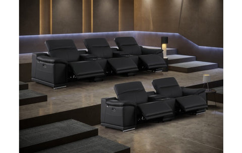 9762 DivanItalia Black 8-Piece Modular Power Reclining Sofa and Loveseat Set – Top Grain Italian LeatherModel:  9762-BLACK-8.5-HT