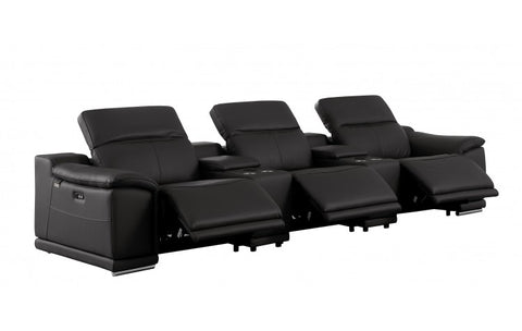 9762 DivanItalia Black 8-Piece Modular Power Reclining Sofa and Loveseat Set – Top Grain Italian LeatherModel:  9762-BLACK-8.5-HT