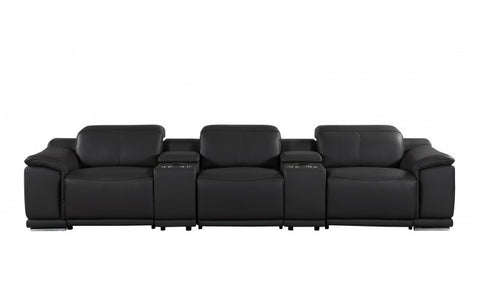 9762 DivanItalia Black 8-Piece Modular Power Reclining Sofa and Loveseat Set – Top Grain Italian LeatherModel:  9762-BLACK-8.5-HT