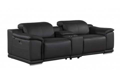 9762 DivanItalia Black 8-Piece Modular Power Reclining Sofa and Loveseat Set – Top Grain Italian LeatherModel:  9762-BLACK-8.5-HT