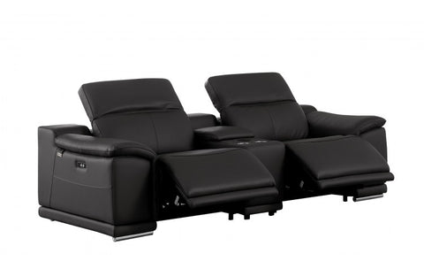 9762 DivanItalia Black 8-Piece Modular Power Reclining Sofa and Loveseat Set – Top Grain Italian LeatherModel:  9762-BLACK-8.5-HT