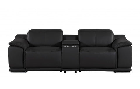 9762 DivanItalia Black 8-Piece Modular Power Reclining Sofa and Loveseat Set – Top Grain Italian LeatherModel:  9762-BLACK-8.5-HT