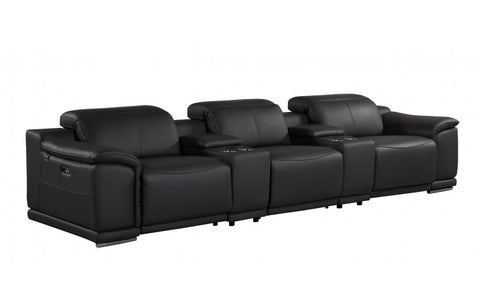 9762 DivanItalia Black 5-Piece Modular Power Reclining Sofa – Top Grain Italian LeatherModel:  9762-BLACK-5.3-HT