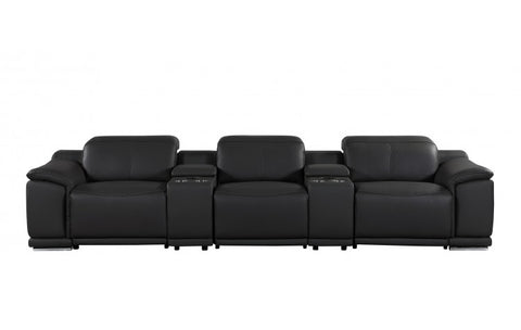 9762 DivanItalia Black 5-Piece Modular Power Reclining Sofa – Top Grain Italian LeatherModel:  9762-BLACK-5.3-HT