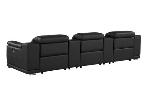 9762 DivanItalia Black 5-Piece Modular Power Reclining Sofa – Top Grain Italian LeatherModel:  9762-BLACK-5.3-HT