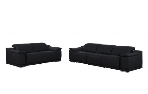 9762 DivanItalia Black Modular Power Reclining Sofa and Loveseat Set in Top Grain Italian LeatherModel:  9762-BLACK-5.4-HT-2PC