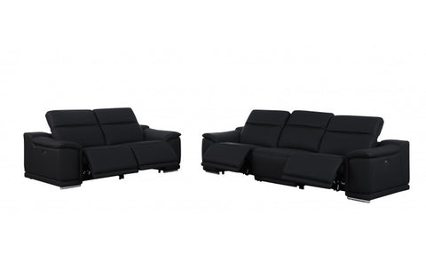 9762 DivanItalia Black Modular Power Reclining Sofa and Loveseat Set in Top Grain Italian LeatherModel:  9762-BLACK-5.4-HT-2PC