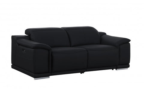 9762 DivanItalia Black Modular Power Reclining Sofa and Loveseat Set in Top Grain Italian LeatherModel:  9762-BLACK-5.4-HT-2PC