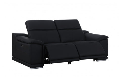 9762 DivanItalia Black Modular Power Reclining Sofa and Loveseat Set in Top Grain Italian LeatherModel:  9762-BLACK-5.4-HT-2PC