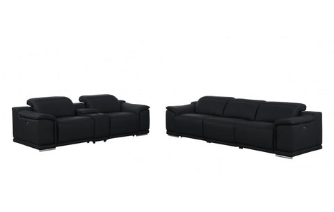 1116 DivanItalia Black 6-Piece Modular Power Reclining Sofa and Loveseat Set with Power Headrests - Top Grain Italian LeatherModel:  1116-BLACK-6.5-HT