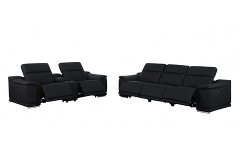 1116 DivanItalia Black 6-Piece Modular Power Reclining Sofa and Loveseat Set with Power Headrests - Top Grain Italian LeatherModel:  1116-BLACK-6.5-HT