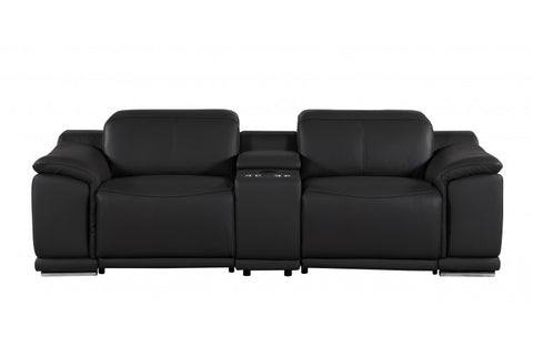 1116 DivanItalia Black 6-Piece Modular Power Reclining Sofa and Loveseat Set with Power Headrests - Top Grain Italian LeatherModel:  1116-BLACK-6.5-HT