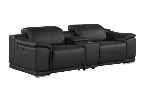 1116 DivanItalia Black 6-Piece Modular Power Reclining Sofa and Loveseat Set with Power Headrests - Top Grain Italian LeatherModel:  1116-BLACK-6.5-HT