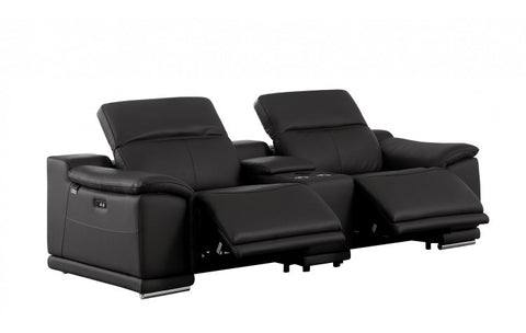 1116 DivanItalia Black 6-Piece Modular Power Reclining Sofa and Loveseat Set with Power Headrests - Top Grain Italian LeatherModel:  1116-BLACK-6.5-HT