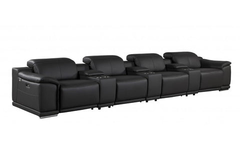 9762 DivanItalia Black 7-Piece Modular Power Reclining Sofa – Top Grain Italian LeatherModel:  9762-BLACK-S-7.4-HT