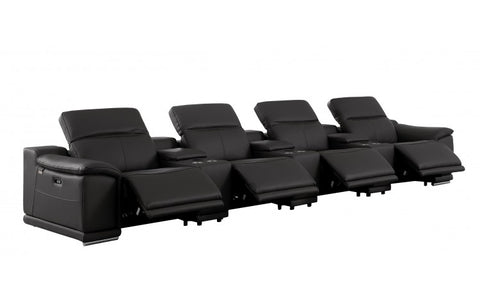 9762 DivanItalia Black 7-Piece Modular Power Reclining Sofa – Top Grain Italian LeatherModel:  9762-BLACK-S-7.4-HT