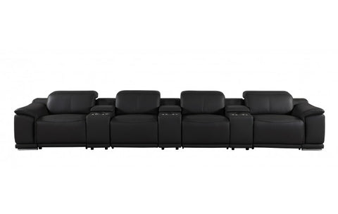 9762 DivanItalia Black 7-Piece Modular Power Reclining Sofa – Top Grain Italian LeatherModel:  9762-BLACK-S-7.4-HT