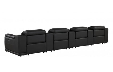 9762 DivanItalia Black 7-Piece Modular Power Reclining Sofa – Top Grain Italian LeatherModel:  9762-BLACK-S-7.4-HT