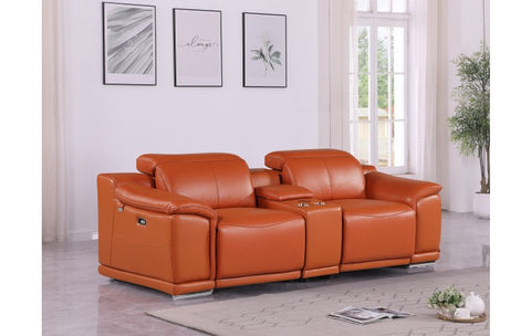 9762 DivanItalia Camel Modular Power Reclining Loveseat – Top Grain Italian LeatherModel:  9762-CAMEL-3.2-HT
