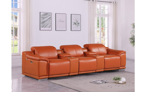 9762 DivanItalia Camel 5-Piece Modular Power Reclining Sofa – Top Grain Italian LeatherModel:  9762-CAMEL-5.3-HT