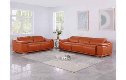9762 DivanItalia Camel Modular Power Reclining Sofa and Loveseat Set in Top Grain Italian LeatherModel:  9762-CAMEL-5.4-HT-2PC