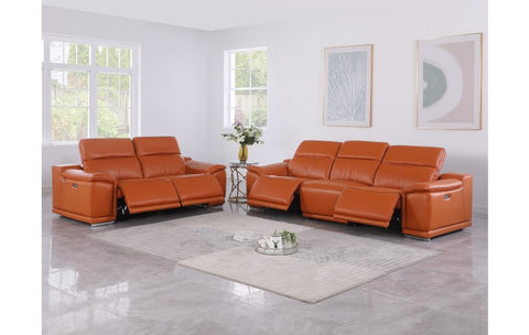 9762 DivanItalia Camel Modular Power Reclining Sofa and Loveseat Set in Top Grain Italian LeatherModel:  9762-CAMEL-5.4-HT-2PC