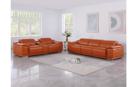 9762 DivanItalia Camel 6-Piece Modular Power Reclining Sofa and Loveseat Set – Top Grain Italian LeatherModel:  9762-CAMEL-6.5-HT