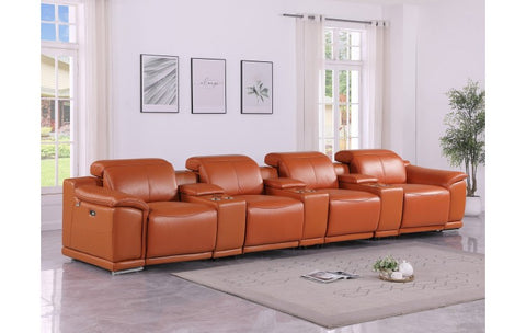 9762 DivanItalia Camel 7-Piece Modular Power Reclining Sofa – Top Grain Italian LeatherModel:  9762-CAMEL-S-7.4-HT