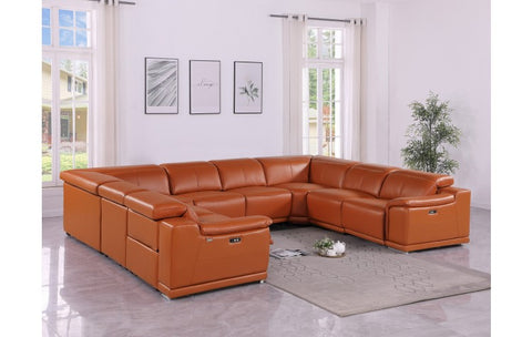9762 DivanItalia Camel 8-Piece Sectional – Top Grain Italian Leather with 4 Power ReclinersModel:  9762-CAMEL-8PC-4PWR-U-NC-SECTIONAL-GROUP