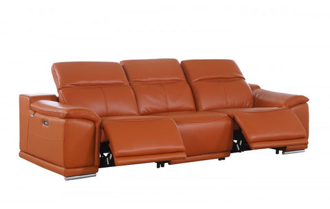 9762 DivanItalia Camel Top Grain Italian Leather Power Reclining Sofa with Dual ReclinersModel:  9762-CAMEL-3.2-S-HT