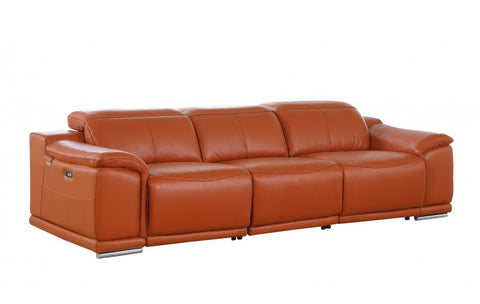 9762 DivanItalia Camel 3-Piece Modular Power Reclining Sofa – Top Grain Italian LeatherModel:  9762-CAMEL-3.3-HT