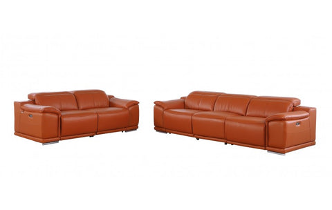 9762 DivanItalia Camel Modular Power Reclining Sofa and Loveseat Set in Top Grain Italian LeatherModel:  9762-CAMEL-5.4-HT-2PC