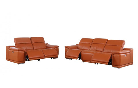 9762 DivanItalia Camel Modular Power Reclining Sofa and Loveseat Set in Top Grain Italian LeatherModel:  9762-CAMEL-5.4-HT-2PC