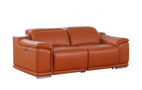 9762 DivanItalia Camel Modular Power Reclining Sofa and Loveseat Set in Top Grain Italian LeatherModel:  9762-CAMEL-5.4-HT-2PC