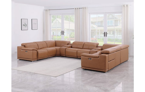 9762 DivanItalia Cognac 10-Piece Sectional Top Grain Italian Leather with 4 Power Recliners and 2 ConsolesModel:  9762-COGNAC-10PC-4PWR-U-SECTIONAL-GROUP