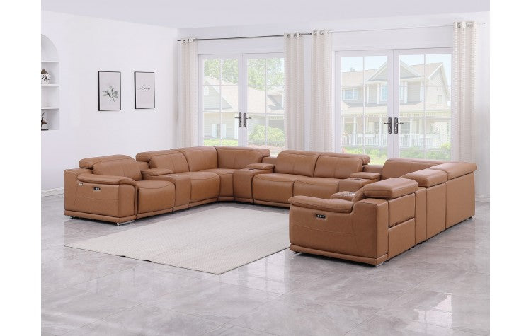 9762 DivanItalia Cognac 12-Piece Sectional Top Grain Italian Leather with 4 Power Recliners and 4 ConsolesModel:  9762-COGNAC-12PC-4PWR-U-SECTIONAL-GROUP