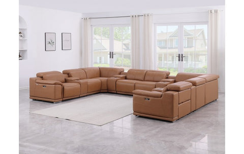 9762 DivanItalia Cognac 12-Piece Sectional Top Grain Italian Leather with 4 Power Recliners and 4 ConsolesModel:  9762-COGNAC-12PC-4PWR-U-SECTIONAL-GROUP