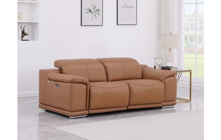9762 DivanItalia Cognac Top Grain Italian Leather Modular LoveseatModel:  9762-COGNAC-2.2-HT