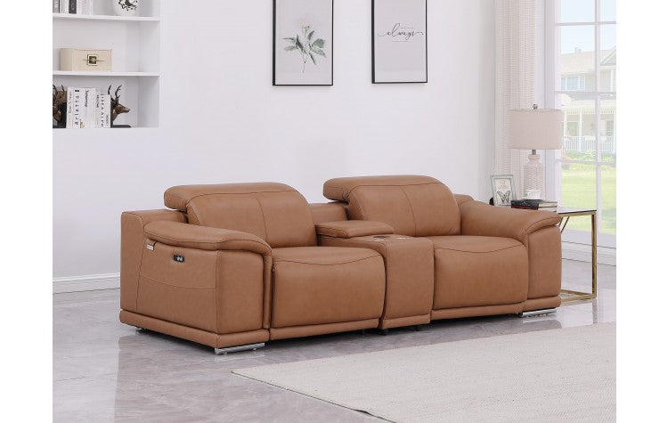 9762 DivanItalia Cognac Modular Power Reclining Loveseat Top Grain Italian LeatherModel:  9762-COGNAC-3.2-HT