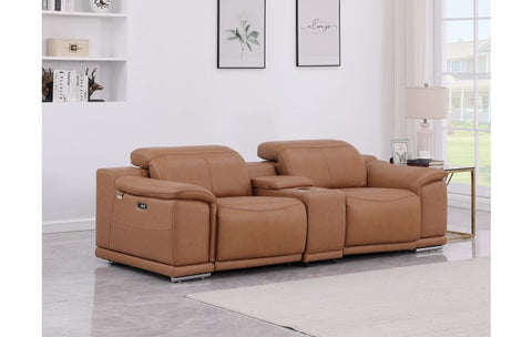 9762 DivanItalia Cognac Modular Power Reclining Loveseat Top Grain Italian LeatherModel:  9762-COGNAC-3.2-HT