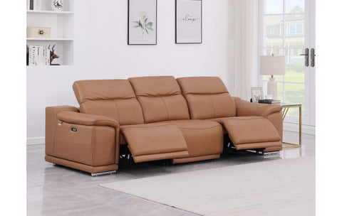 9762 DivanItalia Cognac Top Grain Italian Leather Power Reclining Sofa with Dual ReclinersModel:  9762-COGNAC-3.2-S-HT
