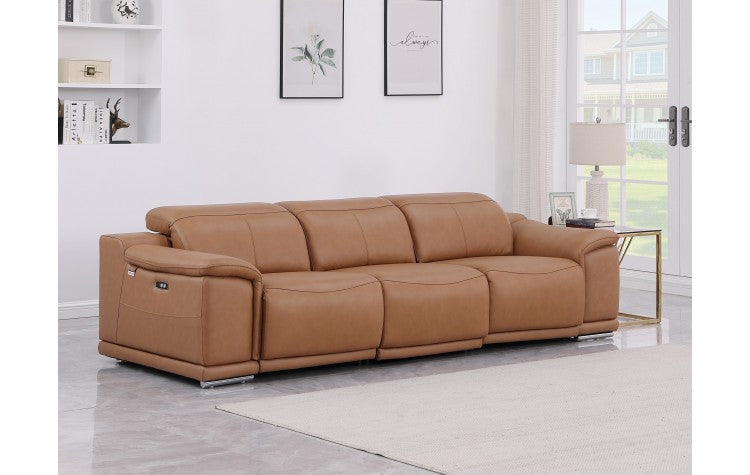9762 DivanItalia Cognac 3-Piece Modular Power Reclining Sofa Top Grain Italian LeatherModel:  9762-COGNAC-3.3-HT