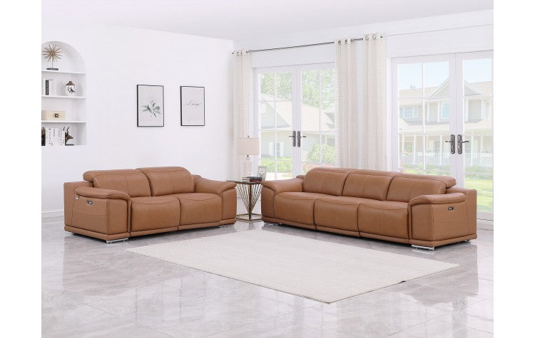 9762 DivanItalia Cognac Modular Power Reclining Sofa and Loveseat Set in Top Grain Italian LeatherModel:  9762-COGNAC-5.4-HT-2PC